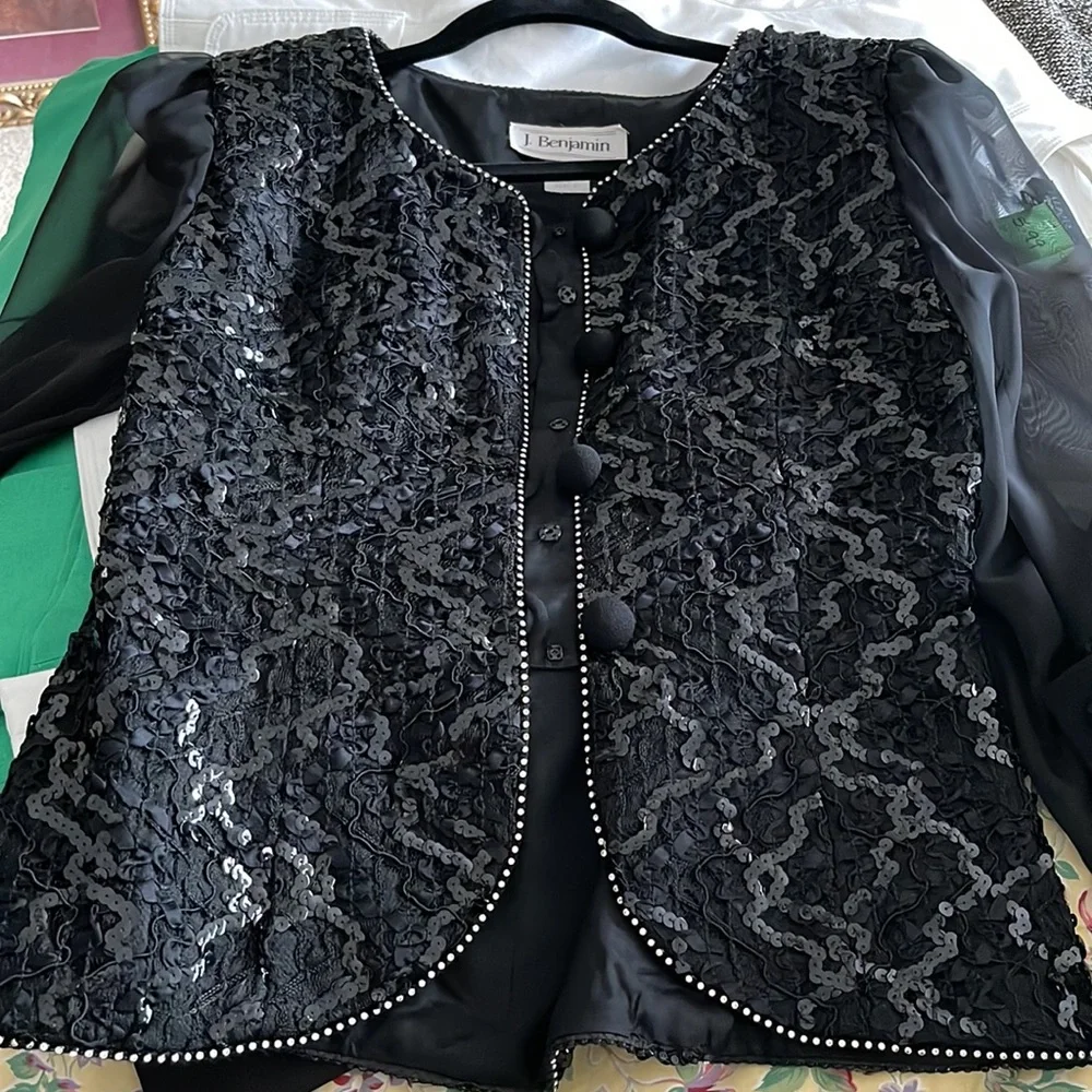 NWOT Vintage Black Sequin and Chiffon Statement Blouse J. Benjamin